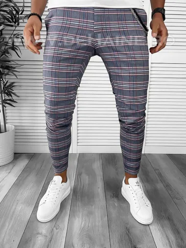 Pantaloni barbati casual regular fit in carouri B7946 F3-5.1